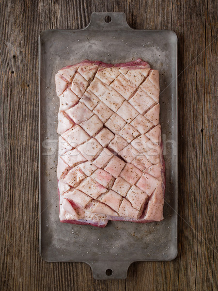 Foto d'archivio: Rustico · greggio · carne · di · maiale · pancia · alimentare