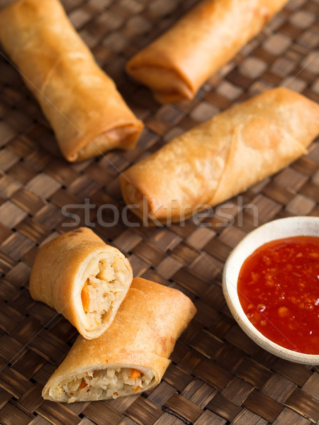 rustic golden chinese spring rolls Stock photo © zkruger