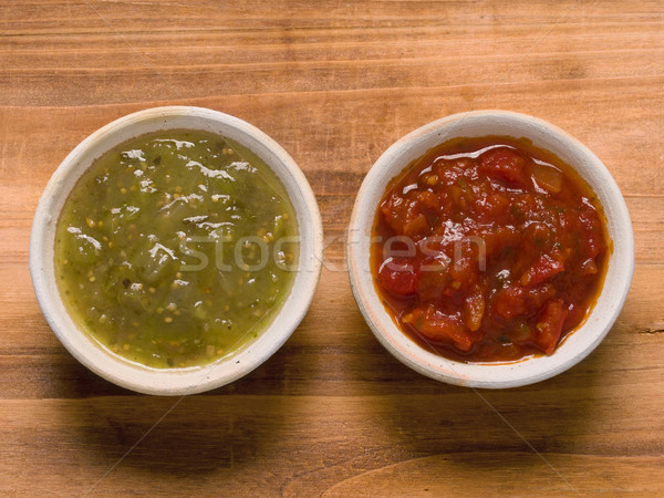 rustic red tomato salsa and green salsa verde Stock photo © zkruger