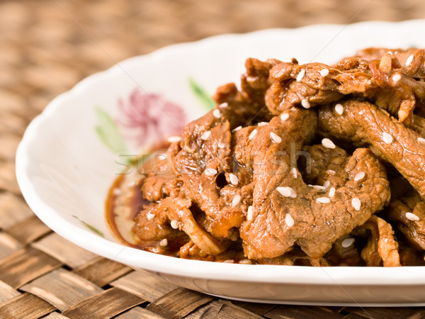 Grillezett marhahús közelkép tányér ázsiai BBQ Stock fotó © zkruger