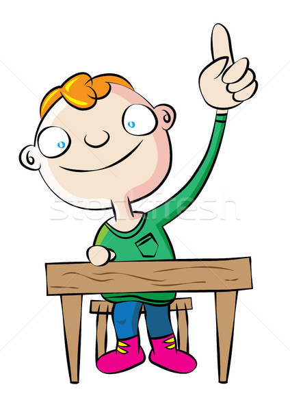 Stockfoto: Cute · witte · schooljongen · hand · klasse · jongen