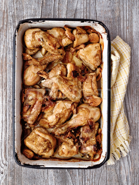 Stock photo:  rustic golden roast chicken casserole 