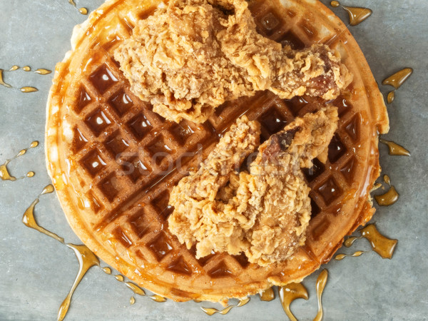 Stock photo: rustic southern american comfort food chicken waffle