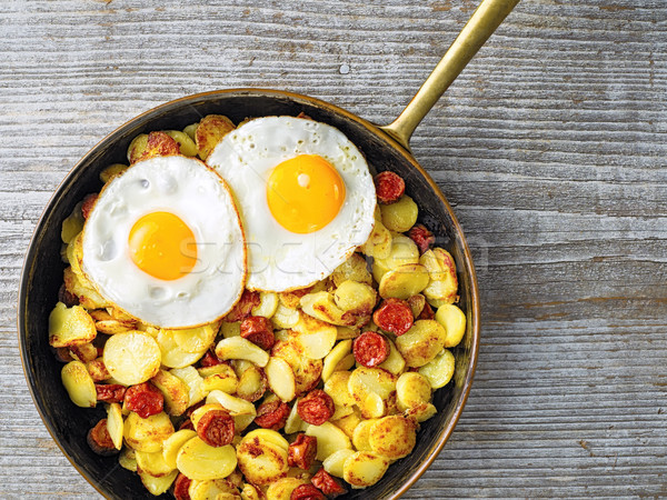 Stock photo: pan of rustic sausage potato hash