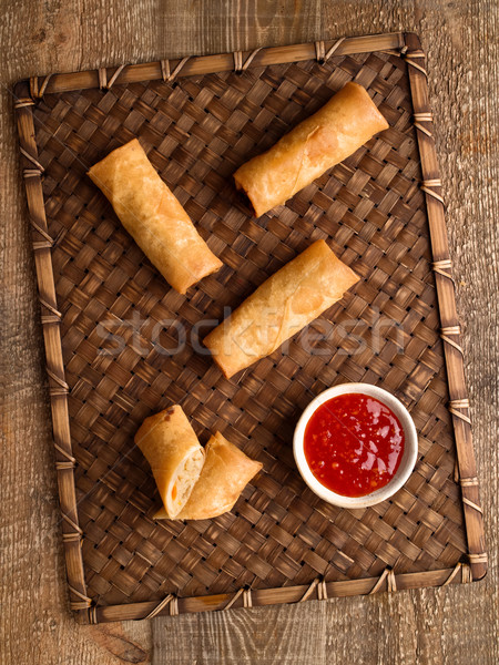 rustic golden chinese spring rolls Stock photo © zkruger
