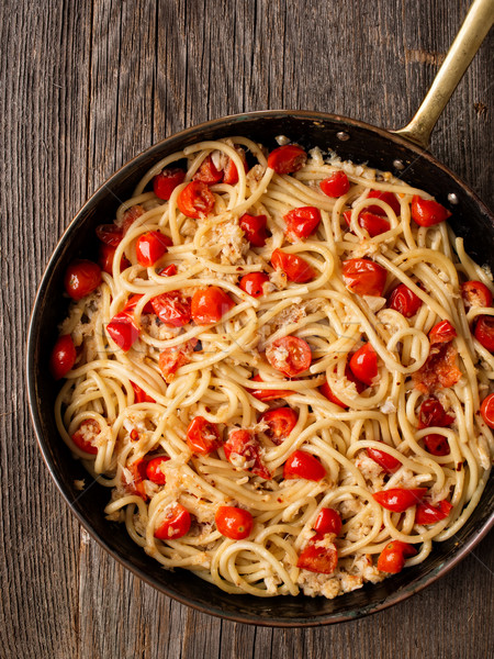 rustic spicy italian crab and cherry tomato spaghetti pasta Stock photo © zkruger
