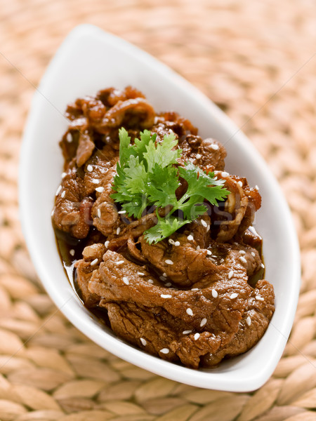 Grillezett marhahús közelkép tál szín ázsiai Stock fotó © zkruger