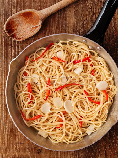 rustic traditional italian aglio olio spaghetti pasta Stock photo © zkruger