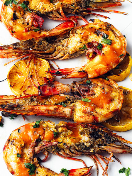 [[stock_photo]]: Rustique · grillés · crevettes · couleur · shell