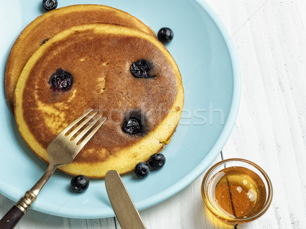 rustic golden blueberry pancake Stock photo © zkruger