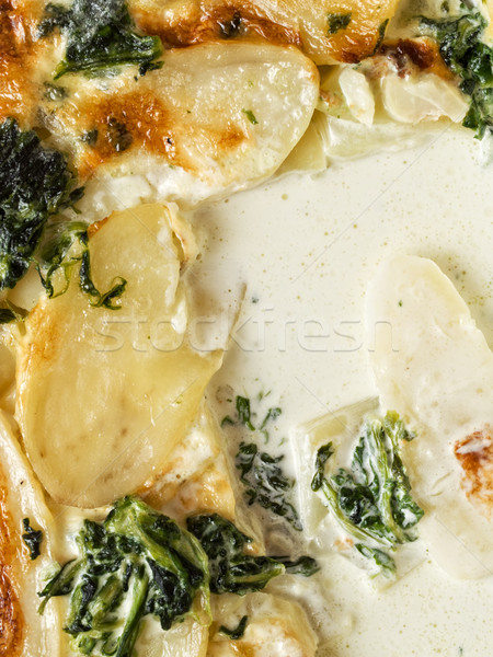 rustic golden spinach potato gratin dauphinois Stock photo © zkruger