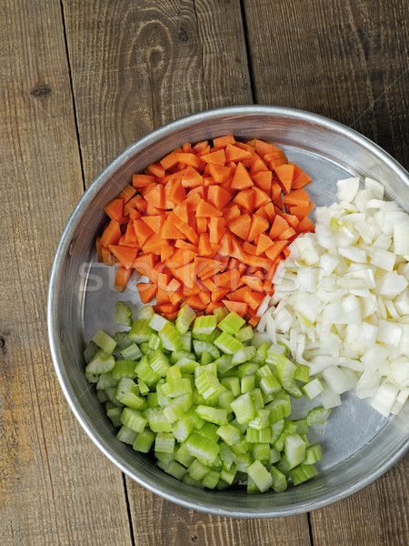 rustic diced carrot onion and celery Stock photo © zkruger
