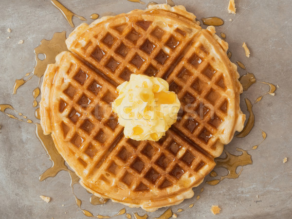 rustic traditional waffle with butter and maple syrup Stock photo © zkruger