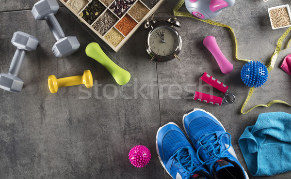 Stockfoto: Fitness · objecten · voeding · steen · vloer · sport