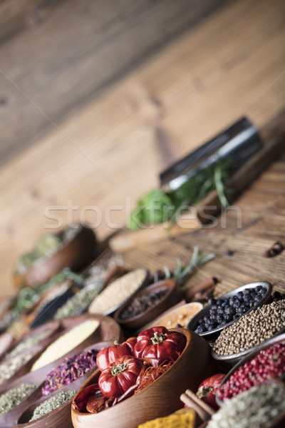 Temperos conjunto colorido diferente mesa de madeira Foto stock © zolnierek