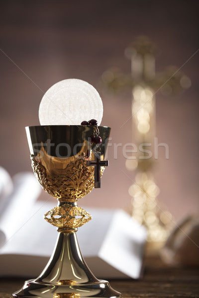 Katolikus vallás szent Biblia kereszt arany Stock fotó © zolnierek