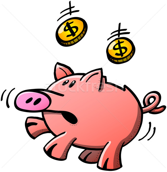 Cute piggy bank trying to catch dollar coins Stock photo © zooco