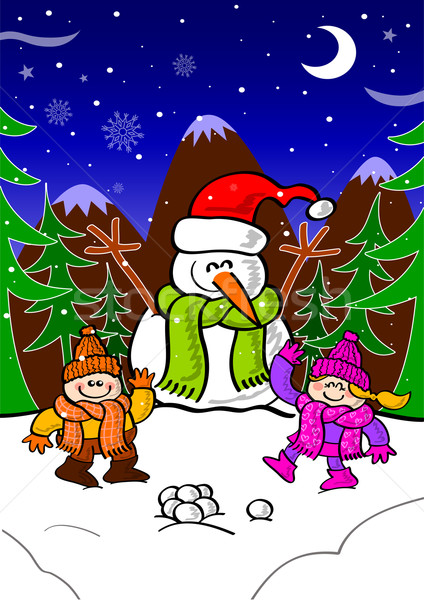 Kardan adam çocuklar oynama kar Noel Stok fotoğraf © zooco
