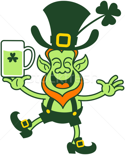 Leprechaun Smiling, Rising a Leg and Juggling with Beer Stock photo © zooco