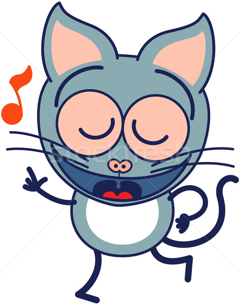 Stock photo: Cute gray cat singing and dancing enthusiastically