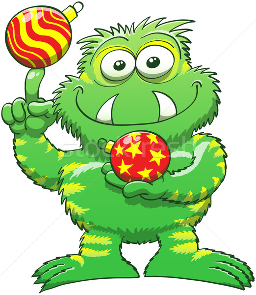 Green monster posing with Christmas balls Stock photo © zooco