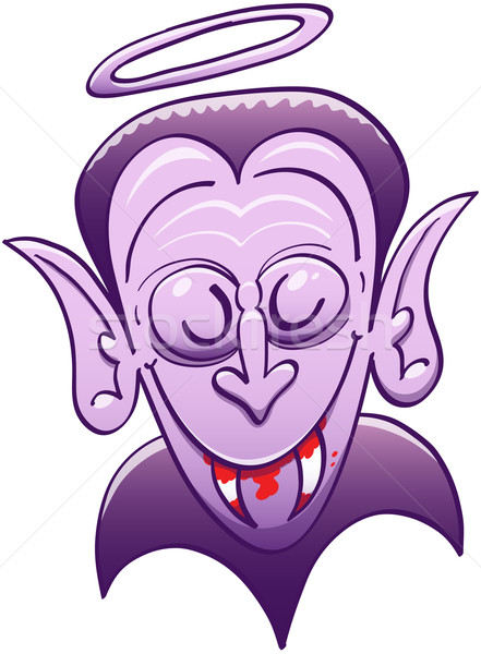Stock photo: Cool Dracula looking innocent while having blood on his teeth