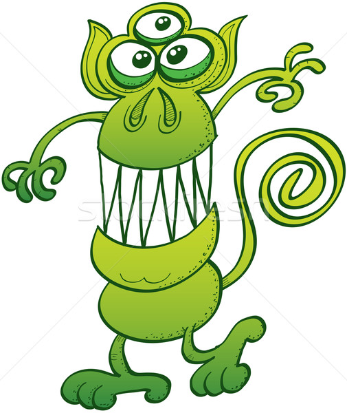 Estranho monstro posando verde três Foto stock © zooco