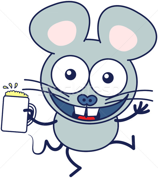 Enthusiastic mouse celebrating with beer Stock photo © zooco