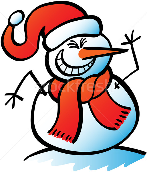 Christmas snowman grinning and waving hello Stock photo © zooco