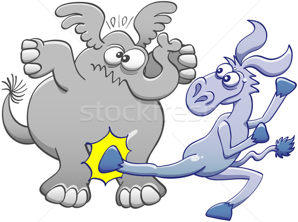 Donkey kicking an elephant Stock photo © zooco