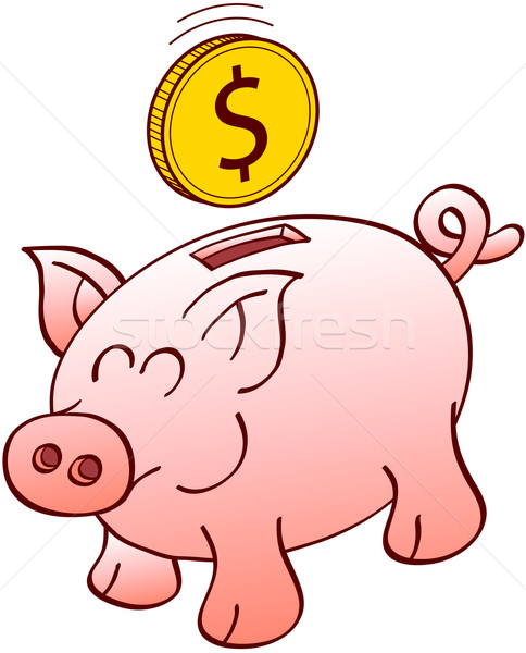 Piggy Bank улыбаясь ждет доллара монеты Cute Сток-фото © zooco