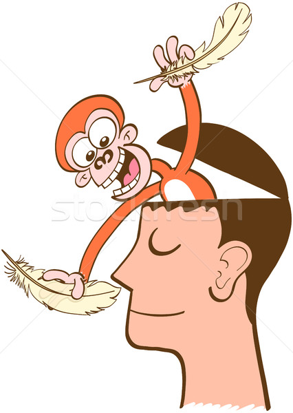 Monkey mind tickling the nose of a man in meditation Stock photo © zooco