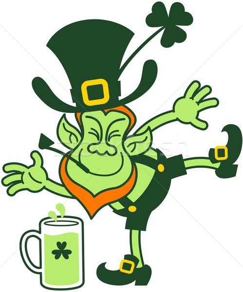 Green Leprechaun Having Fun while Picking Up a Glass of Beer Stock photo © zooco