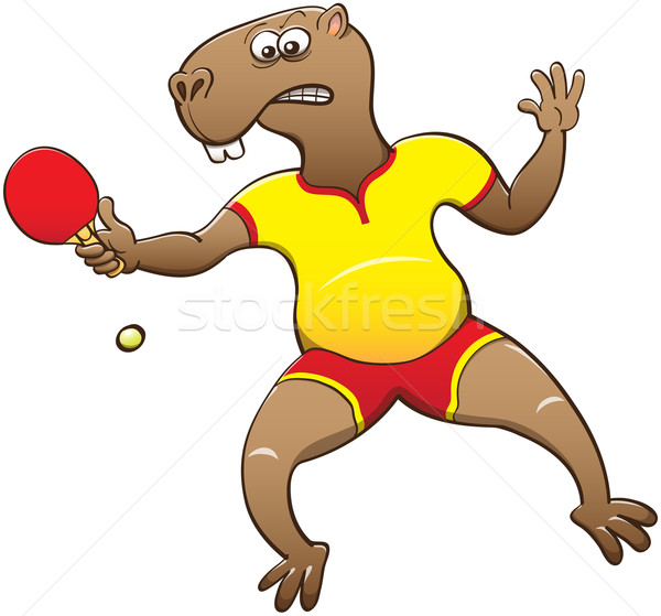 Stock foto: Spielen · Tischtennis · mollig · tragen · gelb · Shirt