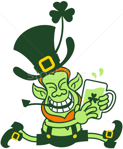 Green Leprechaun Running while Holding a Glass of Beer Stock photo © zooco