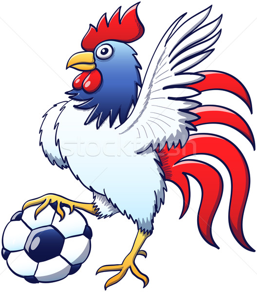 Cool rooster posing and stepping a soccer ball Stock photo © zooco