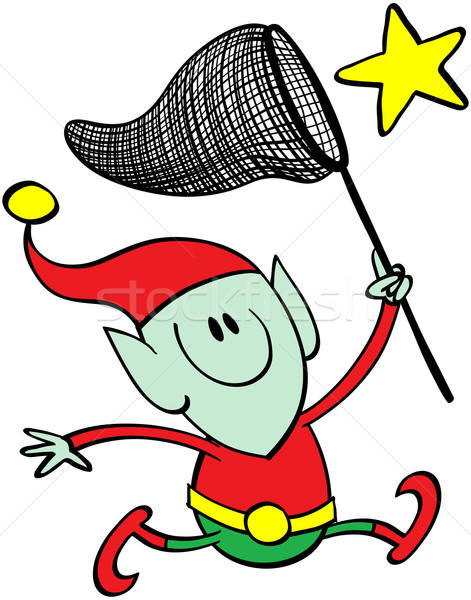Christmas elf chasing a star with a net Stock photo © zooco
