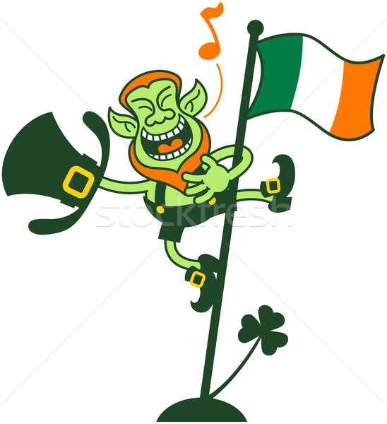St Patricks Day Leprechaun Singing on a Flag Pole Stock photo © zooco