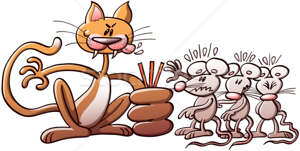 Cat selecting one mouse among three by making them choose the short straw Stock photo © zooco