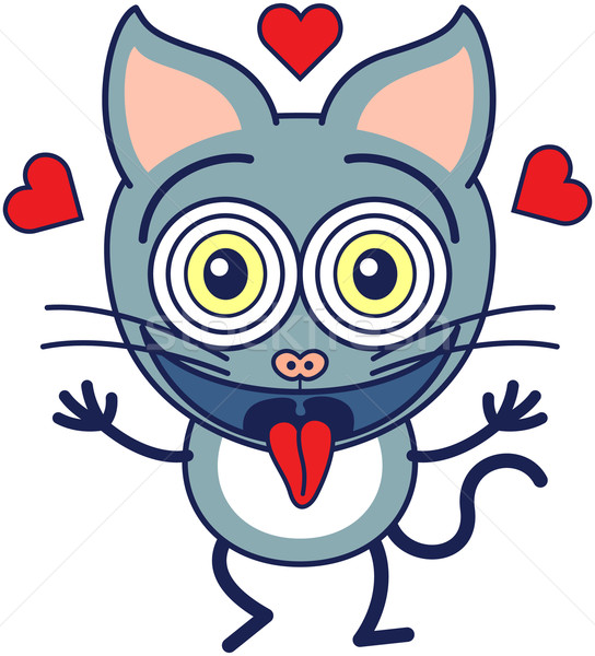 Cute gray cat feeling madly in love with red hearts
 Stock photo © zooco