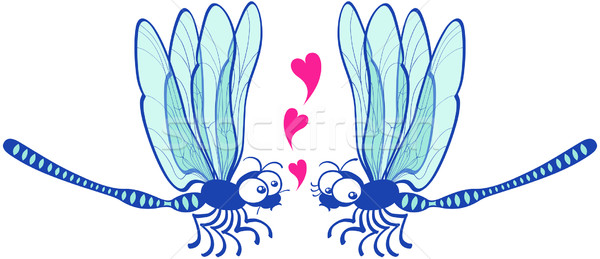 Couple of beautiful blue dragonflies tenderly falling in love Stock photo © zooco
