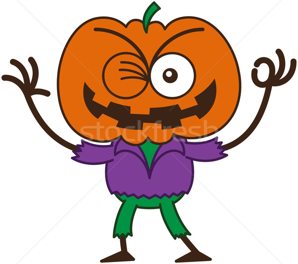 Cool Halloween scarecrow winking and making an OK sign Stock photo © zooco