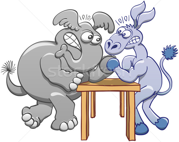Donkey and elephant in an arm wrestling session Stock photo © zooco
