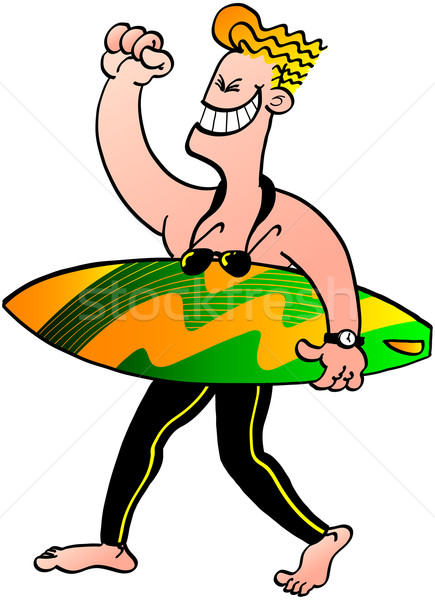 Nice surfer in a enthusiastic mood, carrying his board and going to the sea Stock photo © zooco