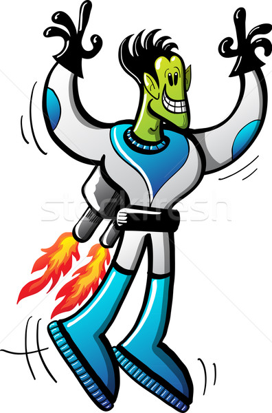 Green extraterrestrial astronaut flying thanks to a combustion backpack Stock photo © zooco