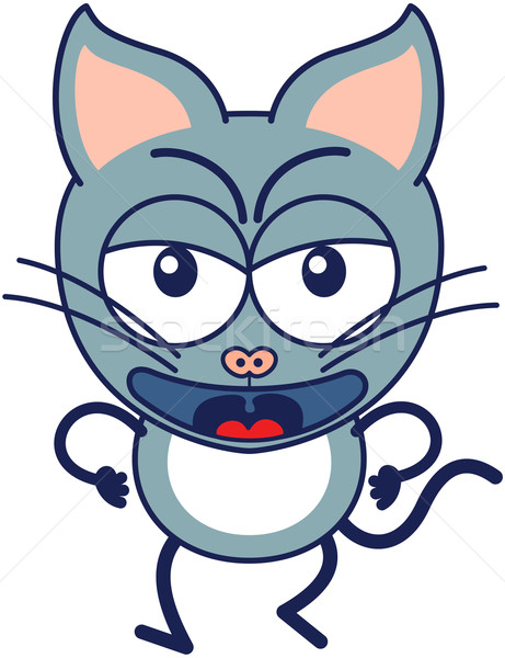 Cute gray cat in angry mood being ready to fight Stock photo © zooco