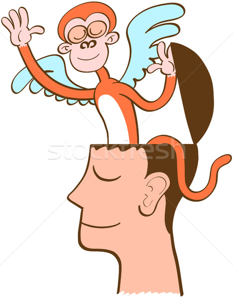 Monkey mind leaving the head of a man in meditation Stock photo © zooco