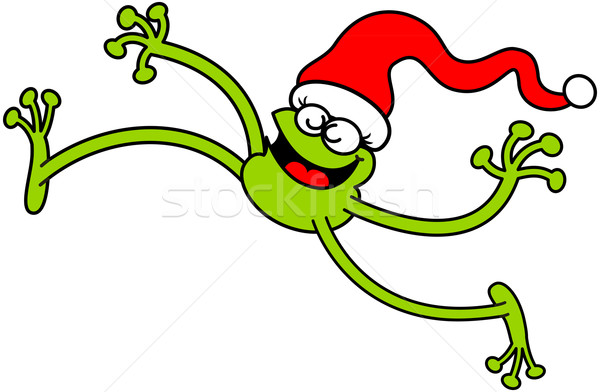 Green frog jumping out of joy to celebrate Christmas Stock photo © zooco