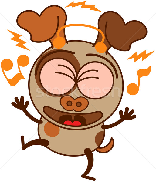Little brown dog listening to music and dancing animatedly Stock photo © zooco