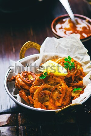 onions  bhaji with mango chutney Stock photo © zoryanchik